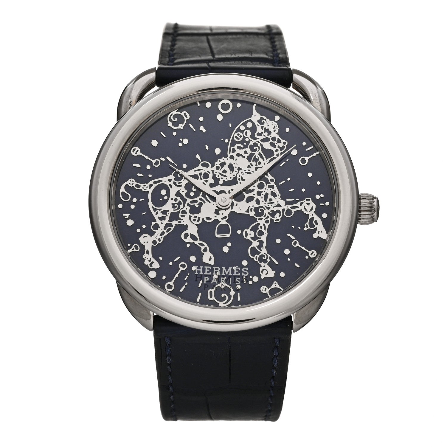 Hermes 18K White Gold Alligator 40mm Arceau Cheval Automatic Watch Bleu Abysse 1 of 5