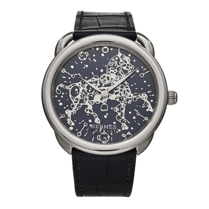Hermes 18K White Gold Alligator 40mm Arceau Cheval Automatic Watch Bleu Abysse 1 of 5