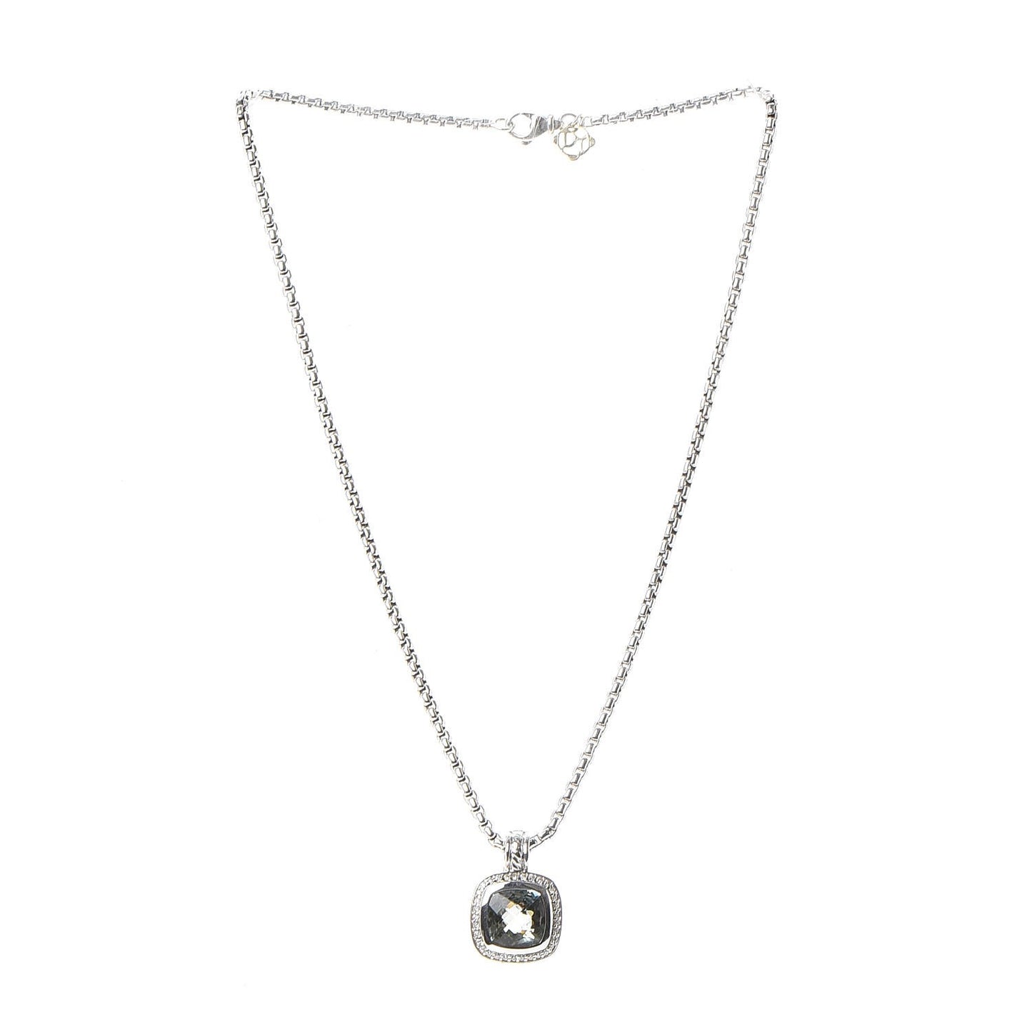 Sterling Silver 14K Yellow Gold Diamond Prasiolite 11mm Albion Pendant Necklace