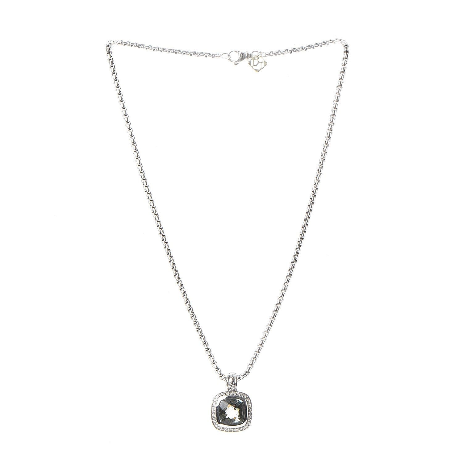 David Yurman Sterling Silver 14K Yellow Gold Diamond Prasiolite 11mm Albion Pendant Necklace 4 of 7