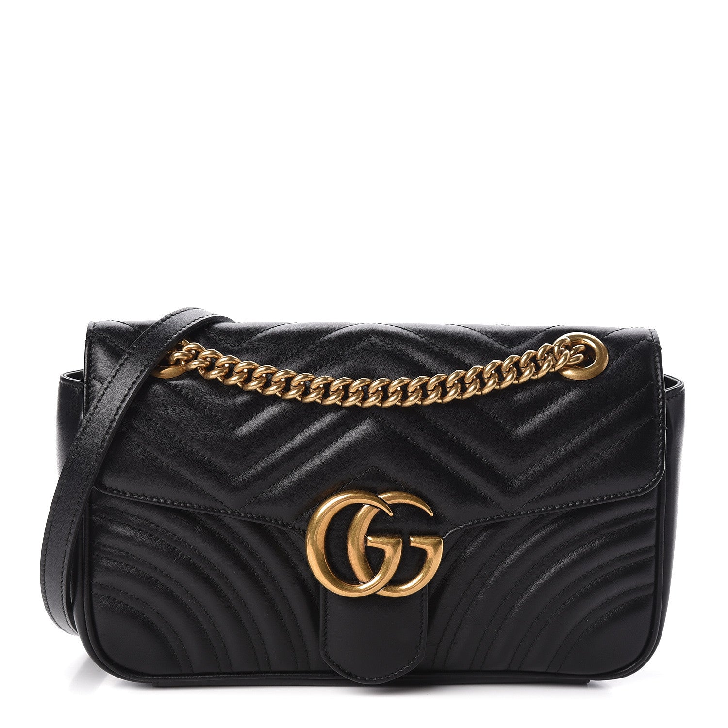 Gucci Calfskin Matelasse Small GG Marmont Shoulder Bag Black 1 of 9