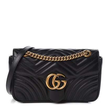 Gucci Calfskin Matelasse Small GG Marmont Shoulder Bag Black 1 of 9