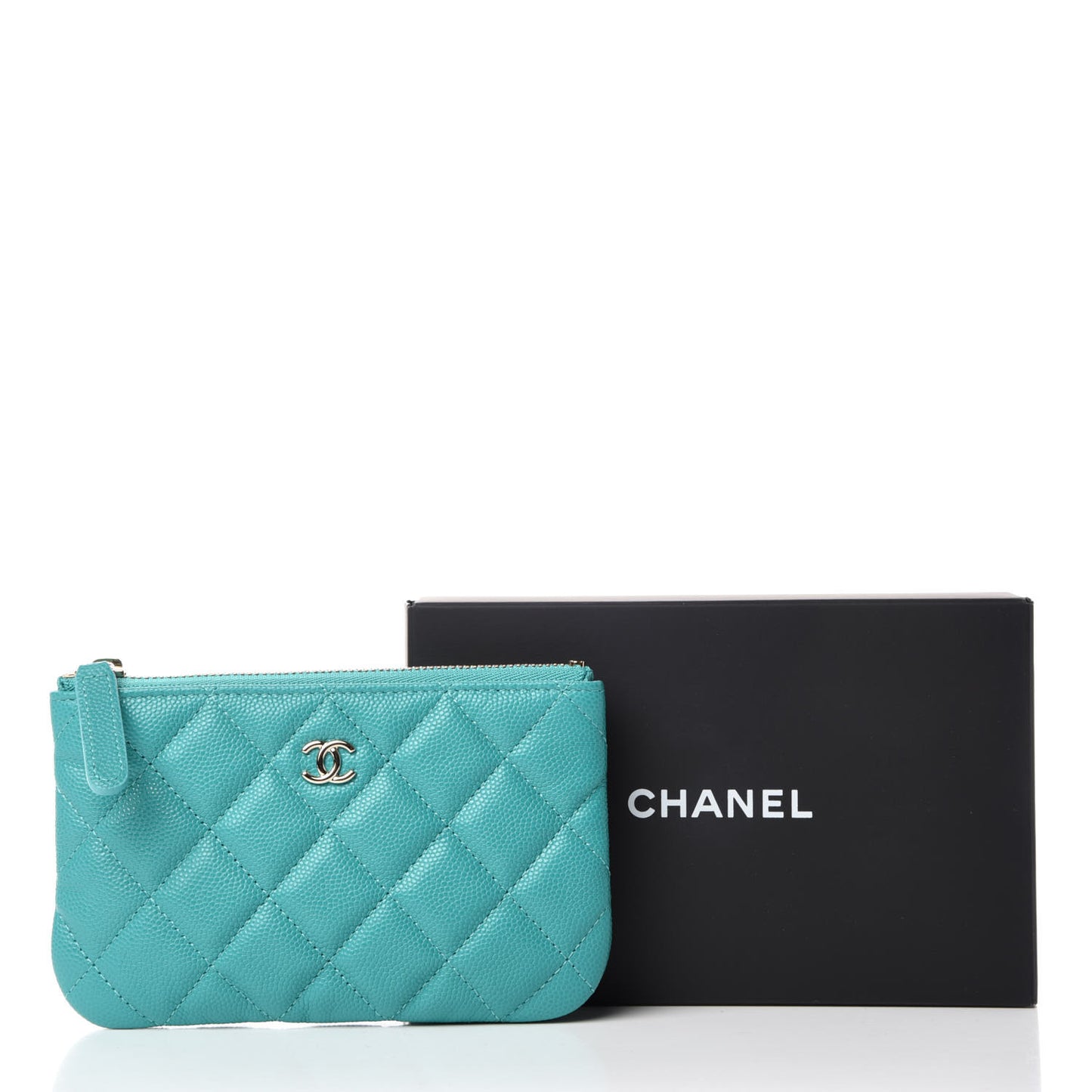 Caviar Quilted Small Cosmetic Case Turquoise