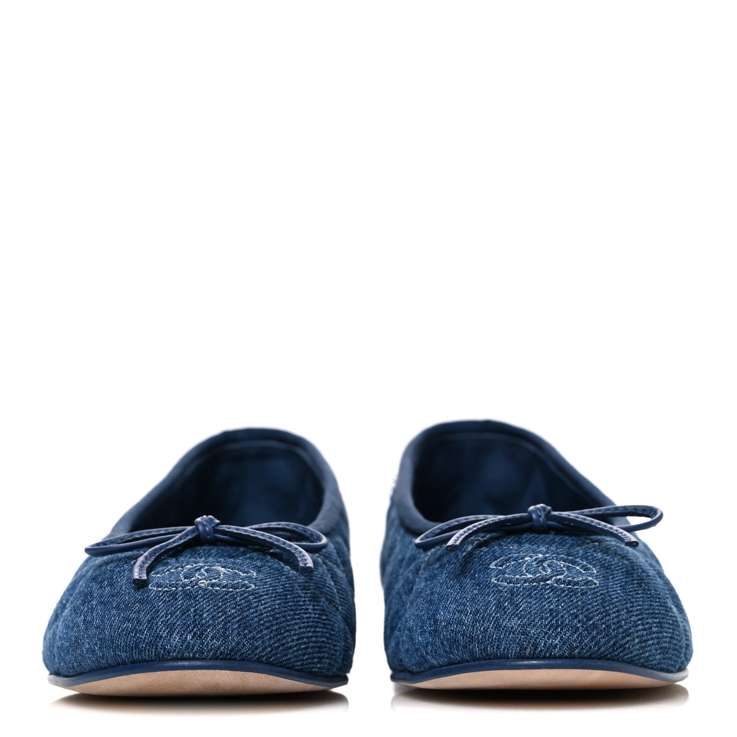 Washed Denim Quilted Cap Toe CC Ballerina Flats 38 Blue