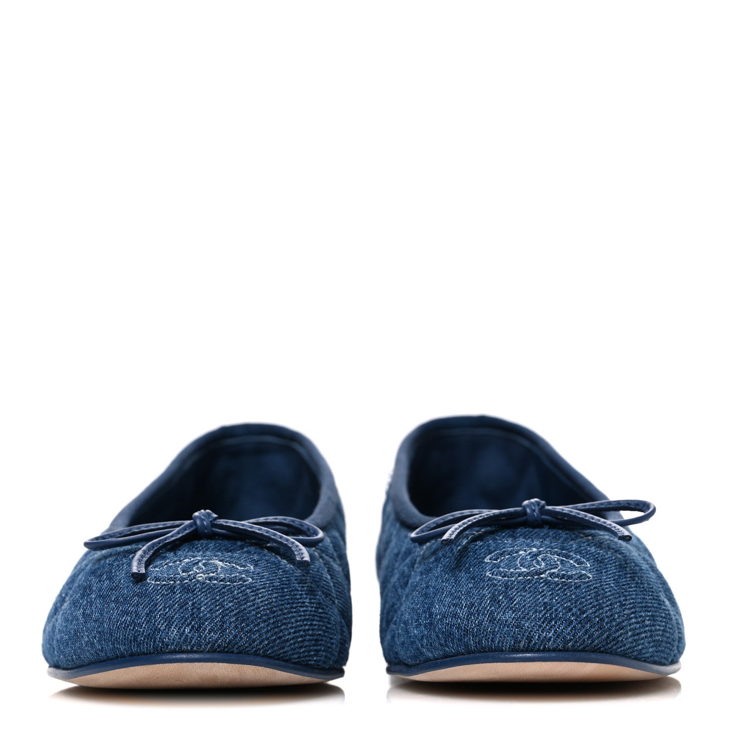 Chanel Washed Denim Quilted Cap Toe CC Ballerina Flats 38 Blue 3 of 12