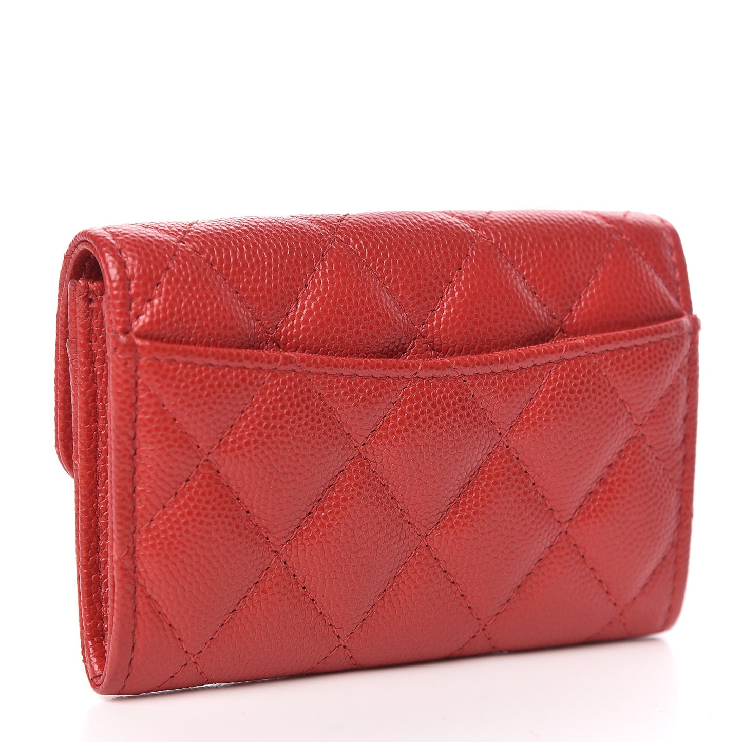 Caviar Quilted Flap Card Holder Wallet Red