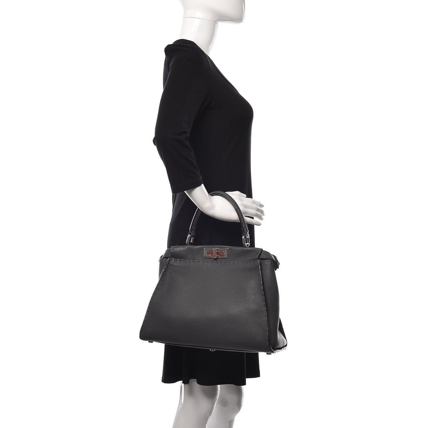 Fendi Cuoio Romano Selleria Bi-Color Medium Peekaboo Iconic Satchel Asfalto Latte 2 of 14