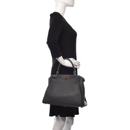 Fendi Cuoio Romano Selleria Bi-Color Medium Peekaboo Iconic Satchel Asfalto Latte 2 of 14