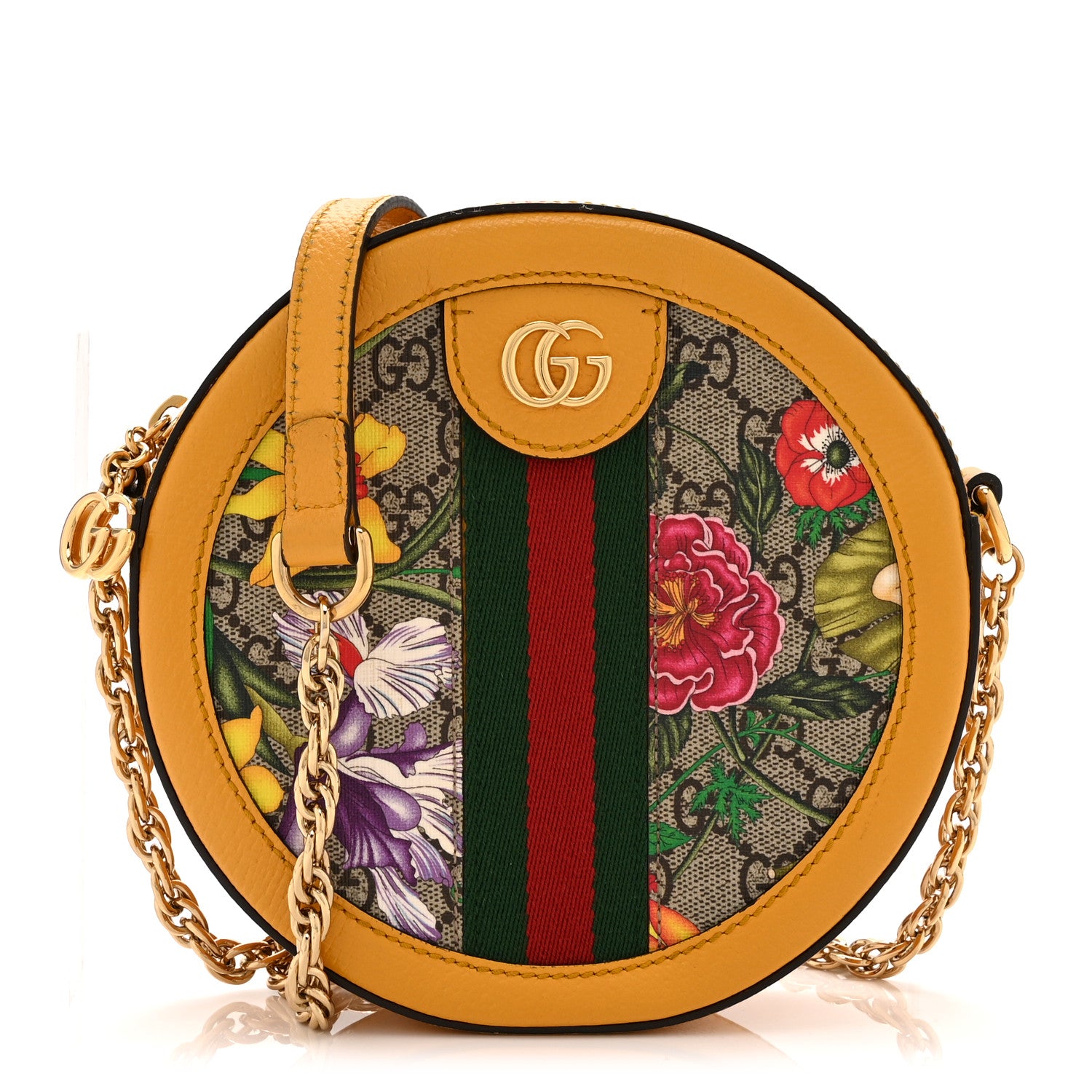 Gucci GG Supreme Monogram Flora Web Mini Ophidia Round Shoulder Bag Beige Multicolor Crop 1 of 12