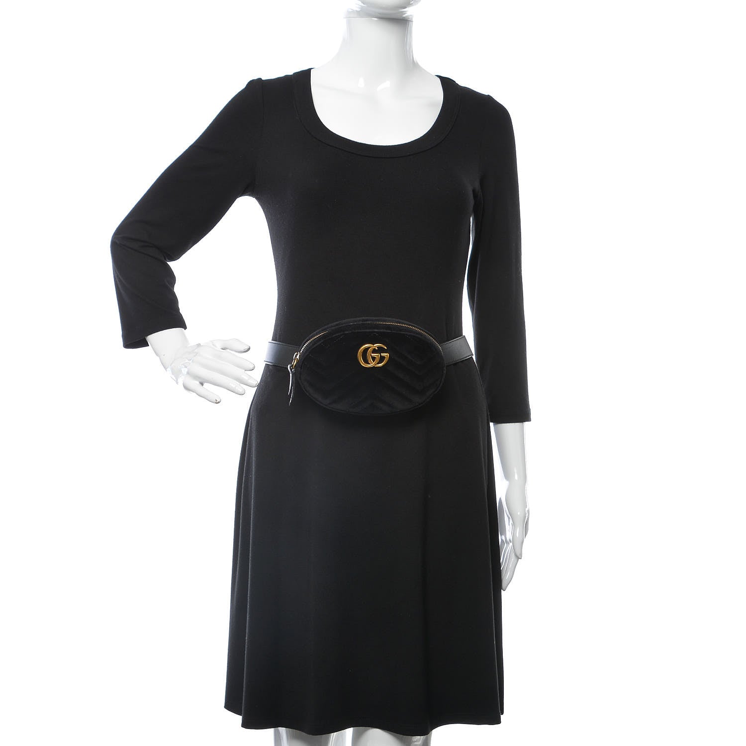 Gucci Velvet Matelasse GG Marmont Belt Bag 85 34 Black 2 of 12