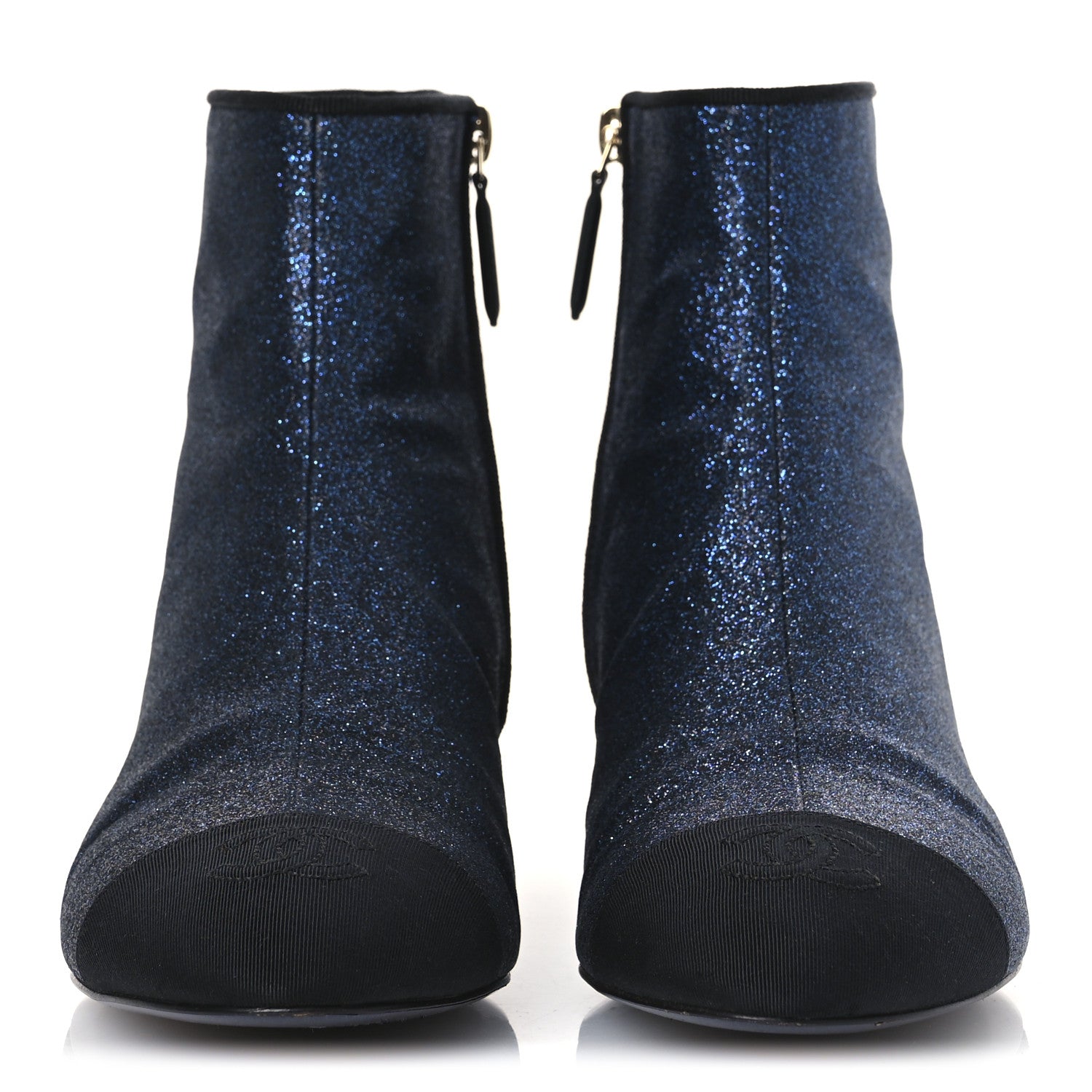 Chanel Sequin Grosgrain Cap Toe Logo Short Boots 37 Navy Black 3 of 11