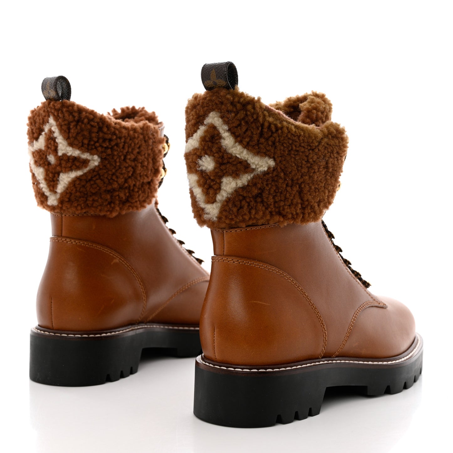 Calfskin Shearling Territory Ranger Combat Boots 38 Cognac
