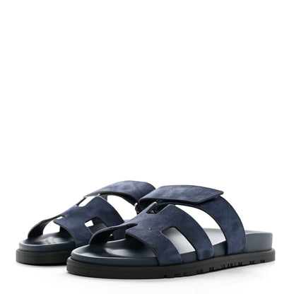Hermes Suede Goatskin Womens Chypre Sandals 37.5 Bleu Celeste 3 of 10