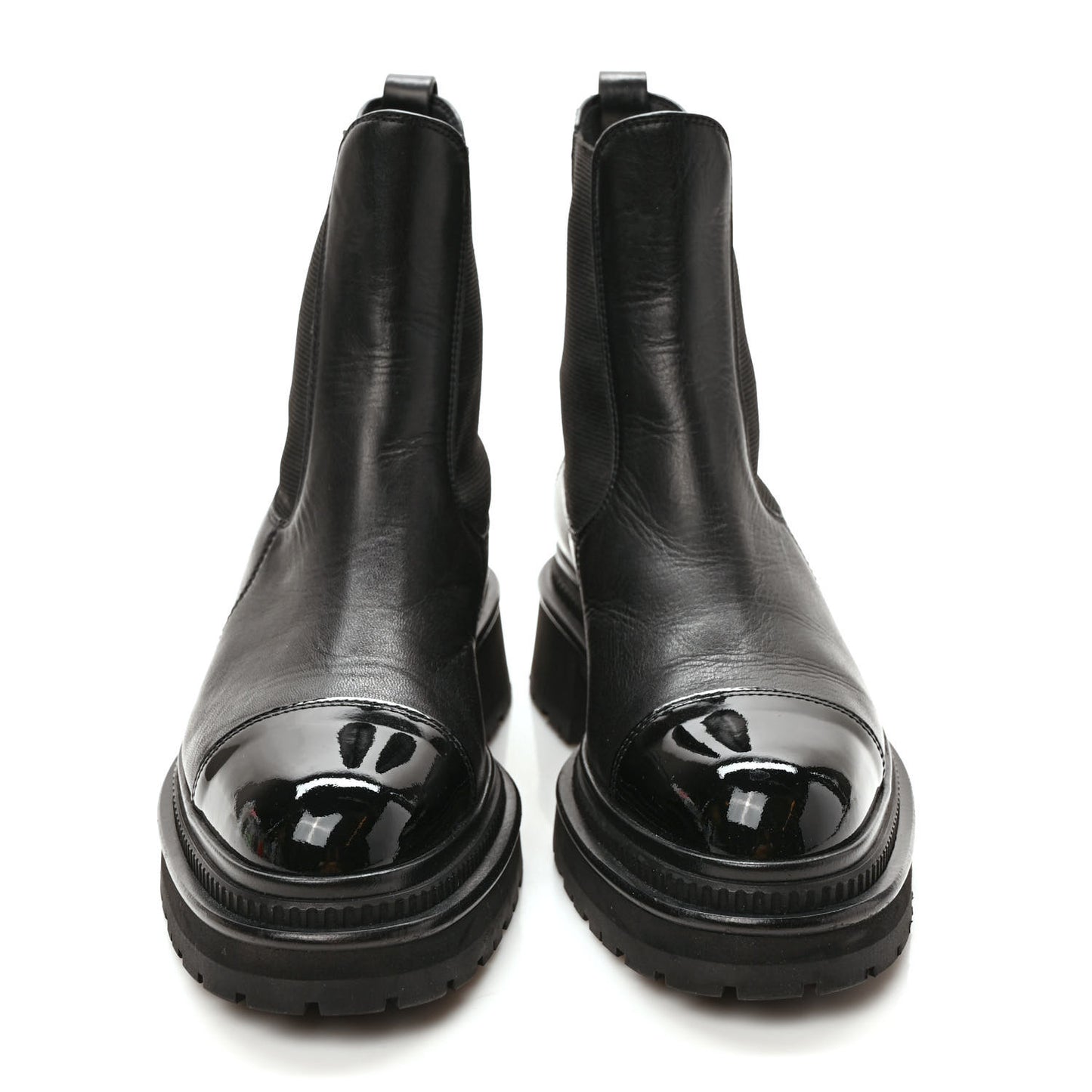 Crumpled Calfskin Patent Cap Toe Short Boots 37 Black