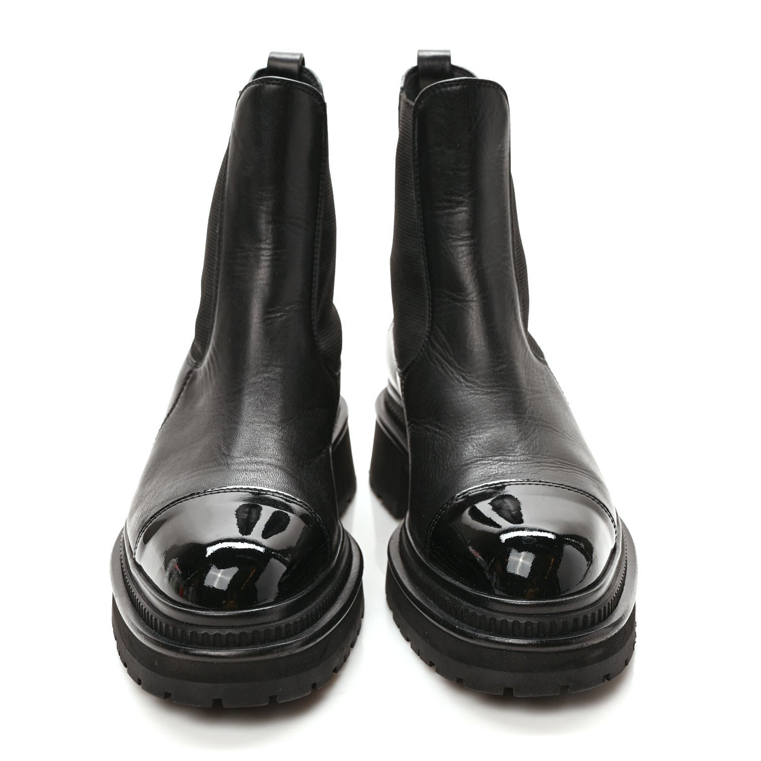 Chanel Crumpled Calfskin Patent Cap Toe Short Boots 37 Black 2 of 8