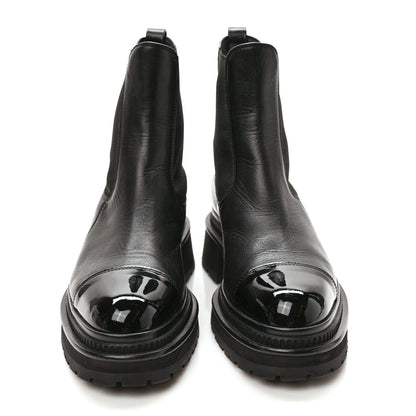 Chanel Crumpled Calfskin Patent Cap Toe Short Boots 37 Black 2 of 8
