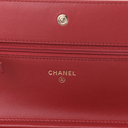 Chanel Lambskin Chevron Quilted Boy Wallet On Chain WOC Red 6 of 13