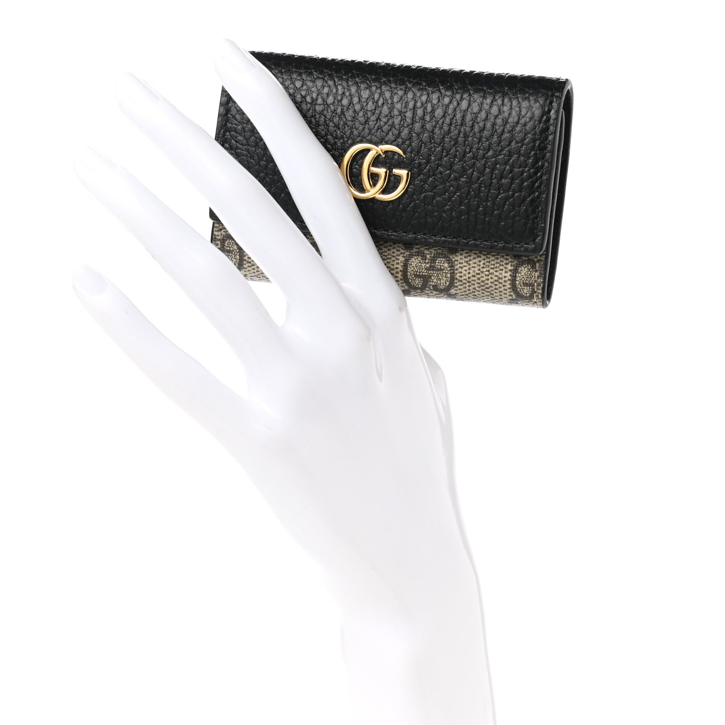 Dollar Calfskin GG Supreme Monogram GG Marmont 6 Key Holder Case Black Beige Ebony
