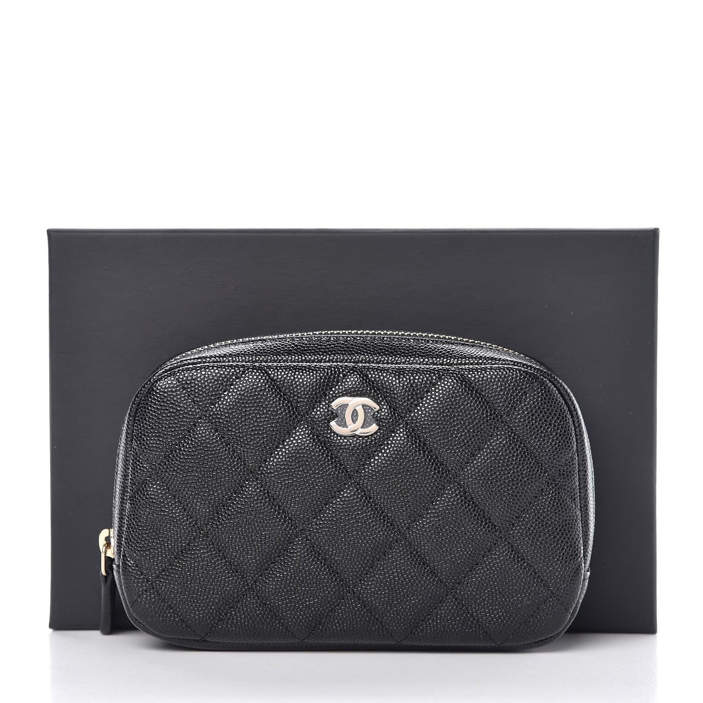 Caviar Quilted Small Curvy Pouch Cosmetic Case Black
