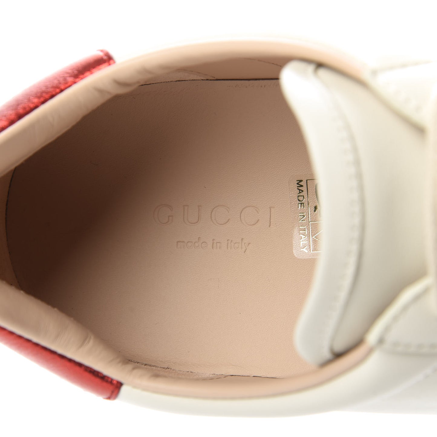 Calfskin Stripe Womens New Ace Sneakers 39.5 New Mystic White Ecru Red Flame