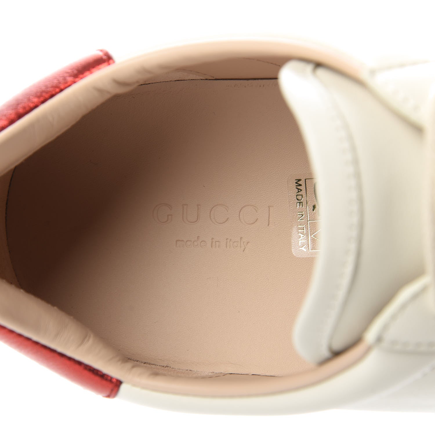 Gucci Calfskin Stripe Womens New Ace Sneakers 39.5 New Mystic White Ecru Red Flame 8 of 10
