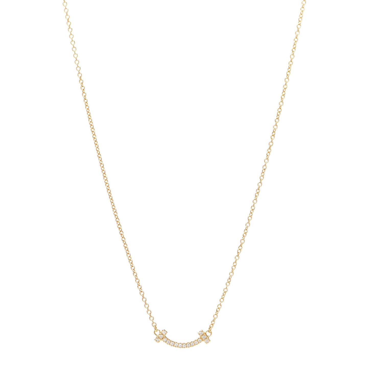 18K Yellow Gold Diamond Mini T Smile Pendant Necklace