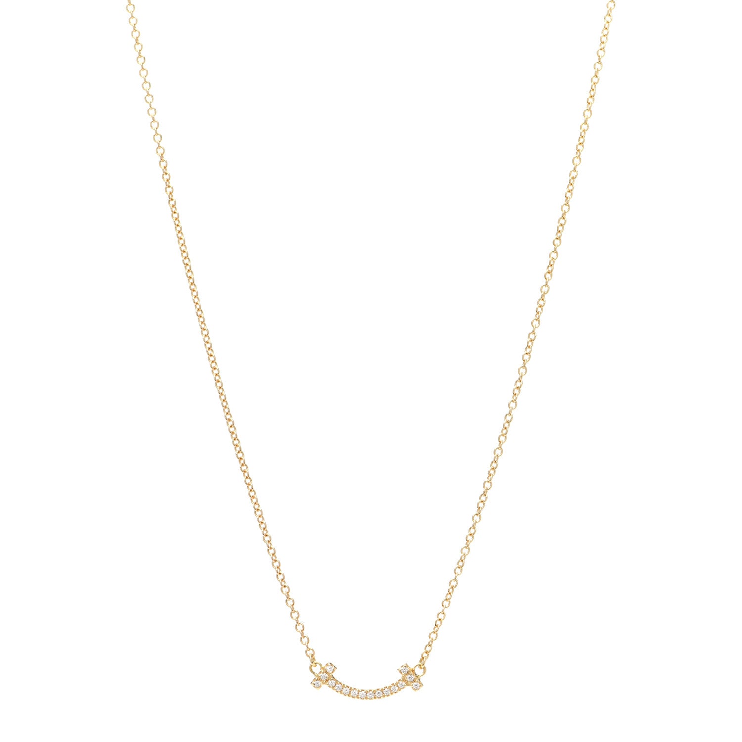 Tiffany 18K Yellow Gold Diamond Mini T Smile Pendant Necklace 1 of 6