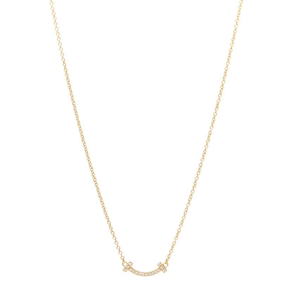 Tiffany 18K Yellow Gold Diamond Mini T Smile Pendant Necklace 1 of 6