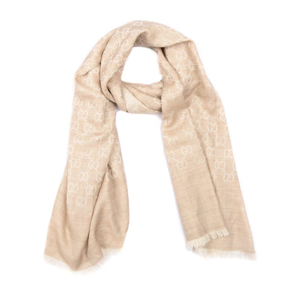 Gucci Wool Silk GG Monogram GGNat Plus Scarf Sand 1 of 4