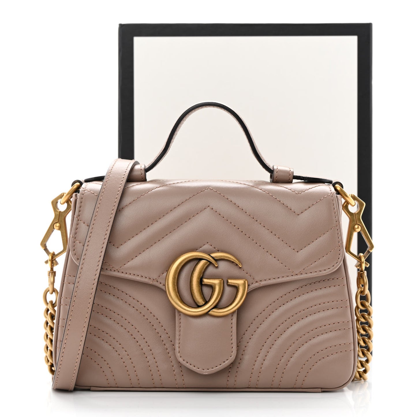 Calfskin Matelasse Mini GG Marmont Top Handle Shoulder Bag Porcelain Rose
