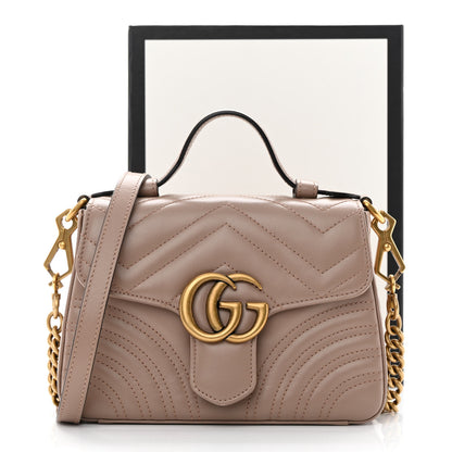 Gucci Calfskin Matelasse Mini GG Marmont Top Handle Shoulder Bag Porcelain Rose 15 of 15
