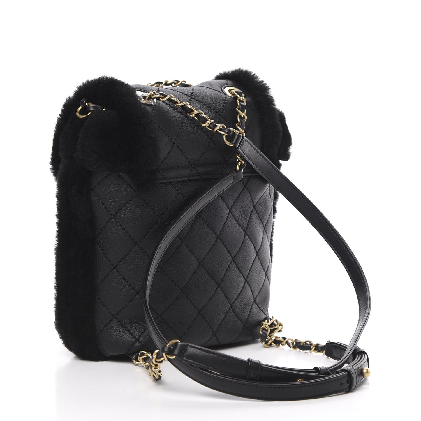 Lambskin Shearling Quilted CC Backpack Black