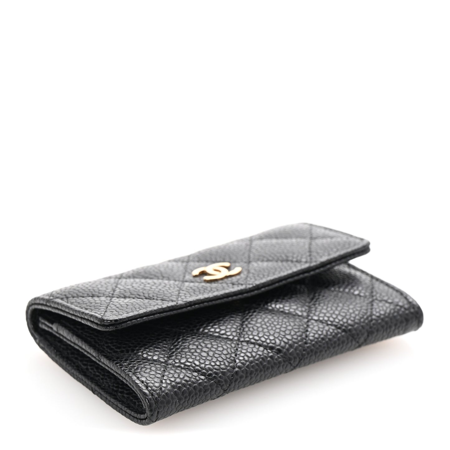 Caviar Quilted Flap Card Holder Black
