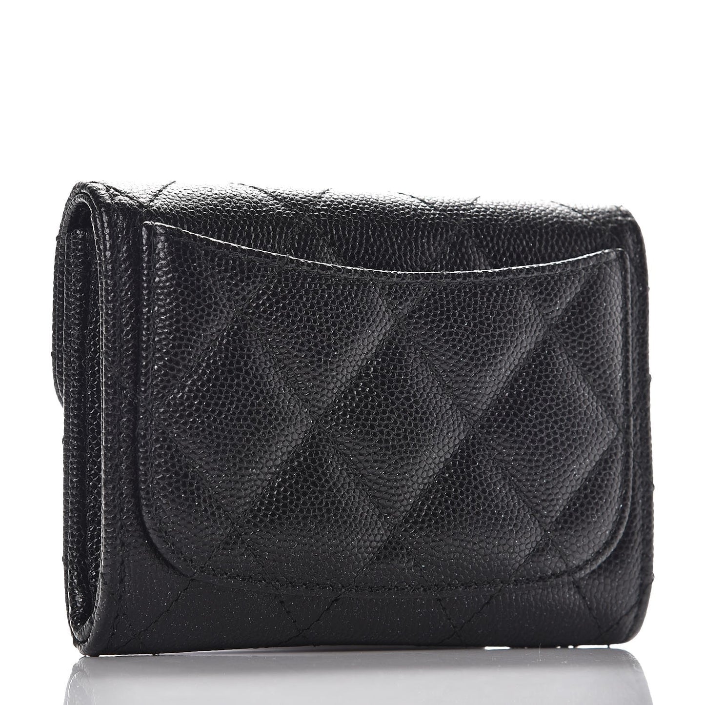 Iridescent Caviar Quilted Card Holder Black