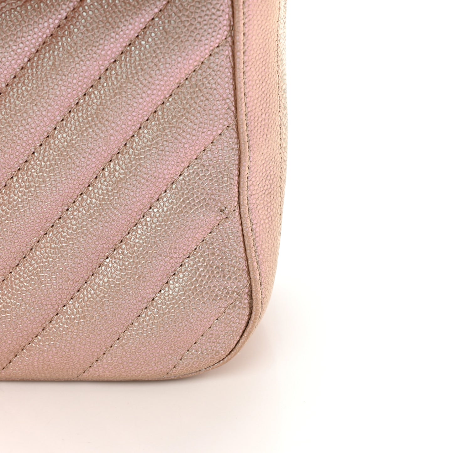 Iridescent Caviar Chevron Quilted Mini Rectangular Flap Light Gold