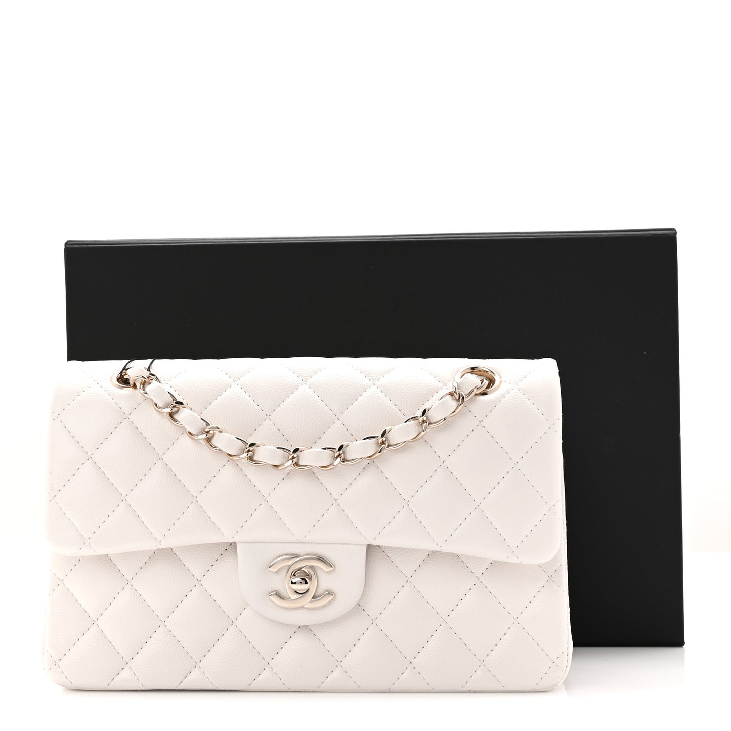 Caviar Quilted Small Double Flap White