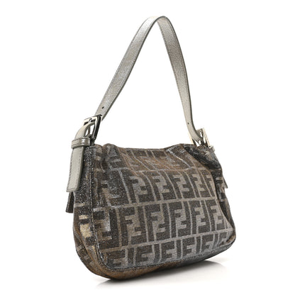 Fendi Metallic Lurex Zucca Vitello Baguette Oro Argento 5 of 19
