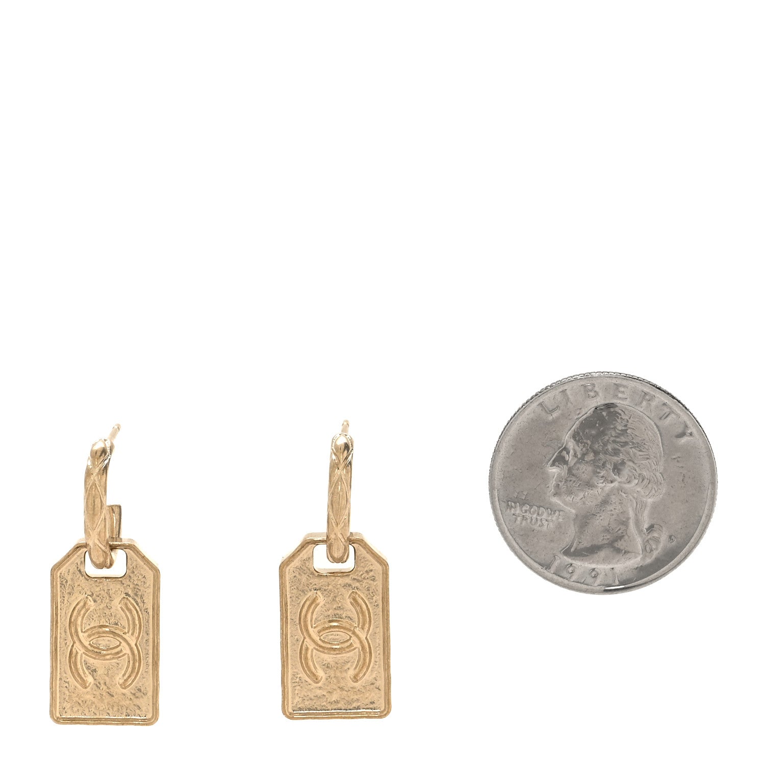 Chanel CC Tag Drop Earrings Gold 2 of 5