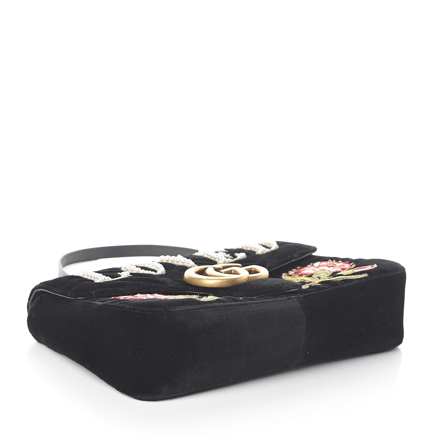 Velvet Matelasse Loved Embroidered Medium GG Marmont Shoulder Bag Black
