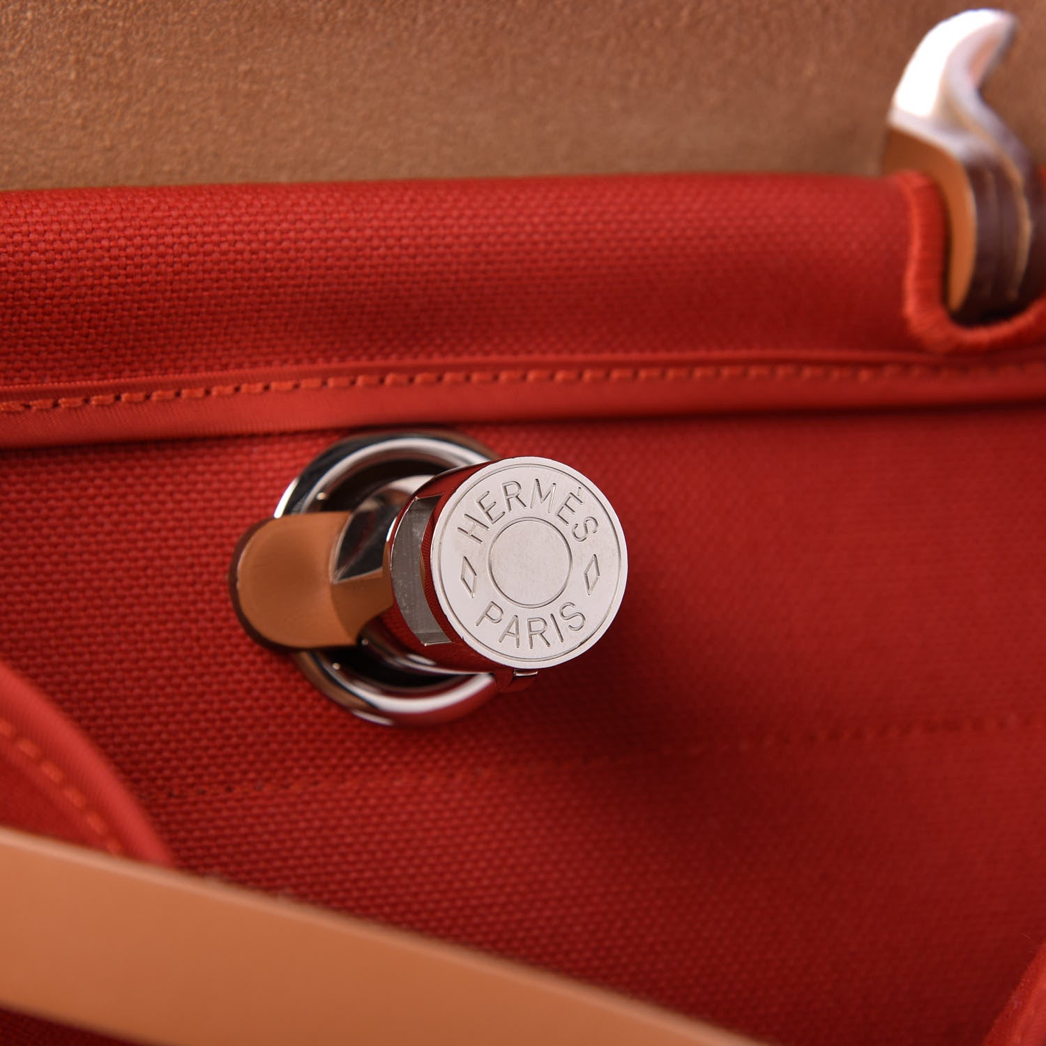 Hermes Vache Hunter Toile Herbag Zip 31 PM Rouge Tomate Natural 9 of 10