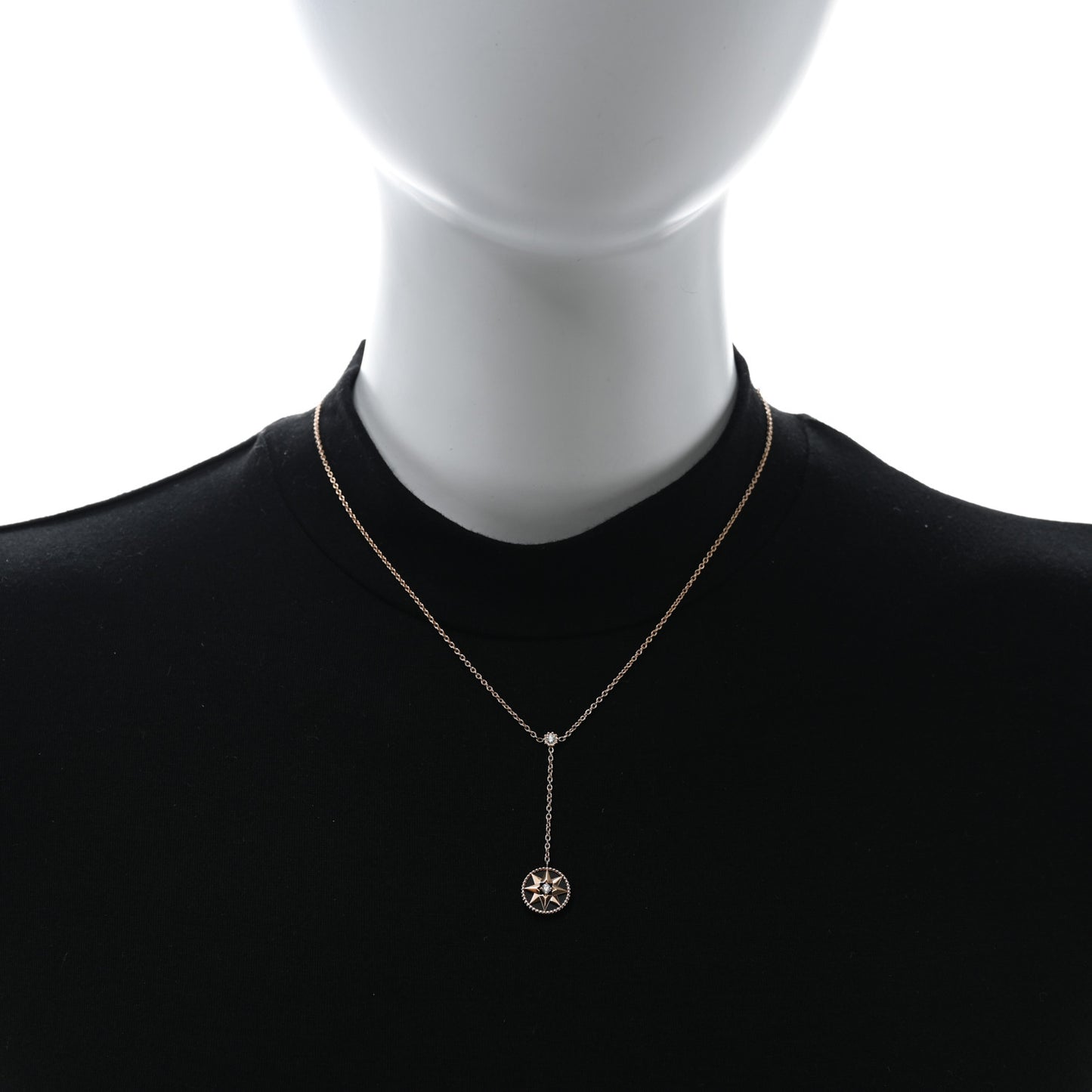 18K Rose Gold Diamond Black Onyx Rose Des Vents Y Necklace