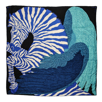 Hermes Cashmere Silk Zebra Pegasus Shawl GM 140 Caban Turquoise Bleu Klein 1 of 10