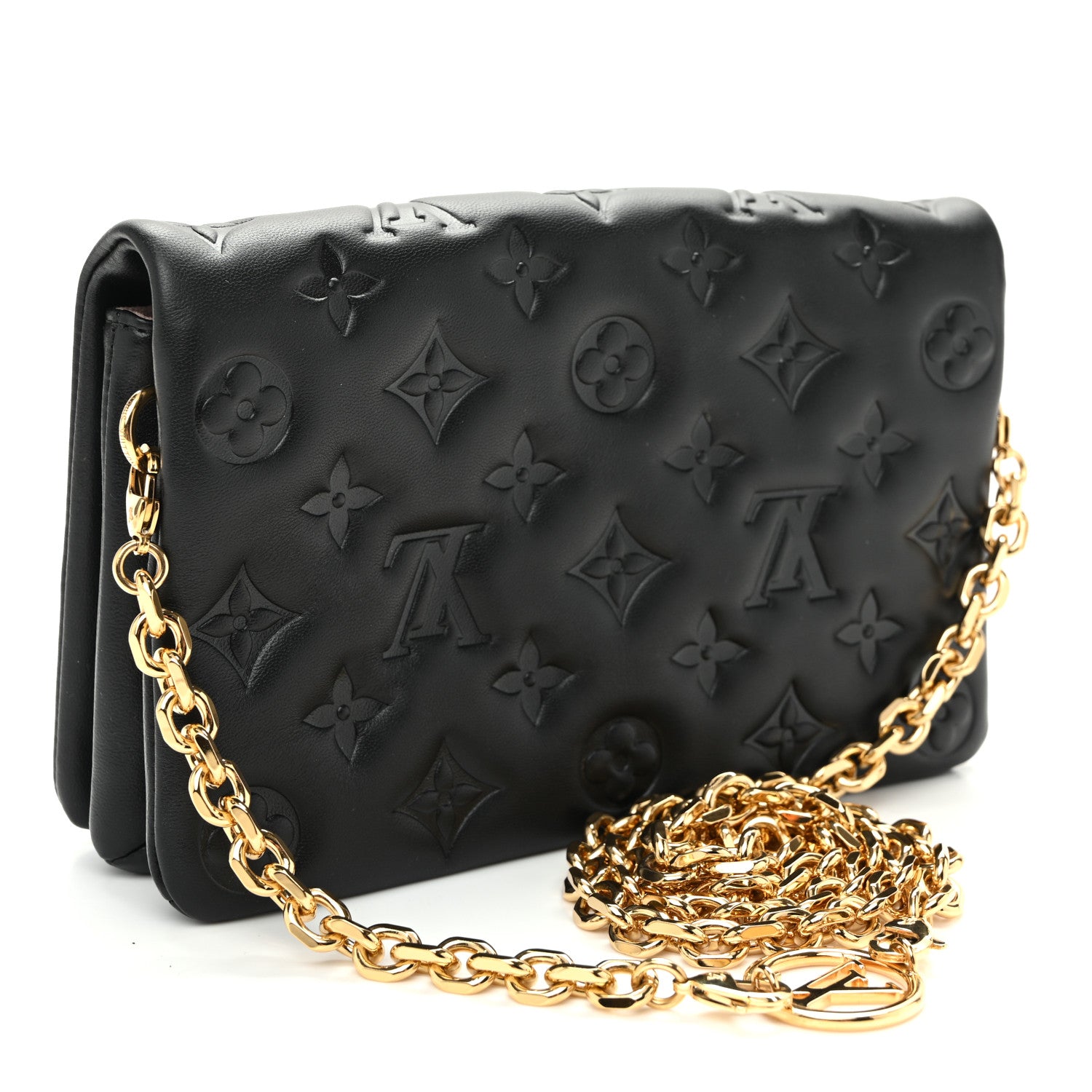 Louis Vuitton Lambskin Embossed Monogram Pochette Coussin Black 3 of 10