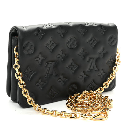 Louis Vuitton Lambskin Embossed Monogram Pochette Coussin Black 3 of 10