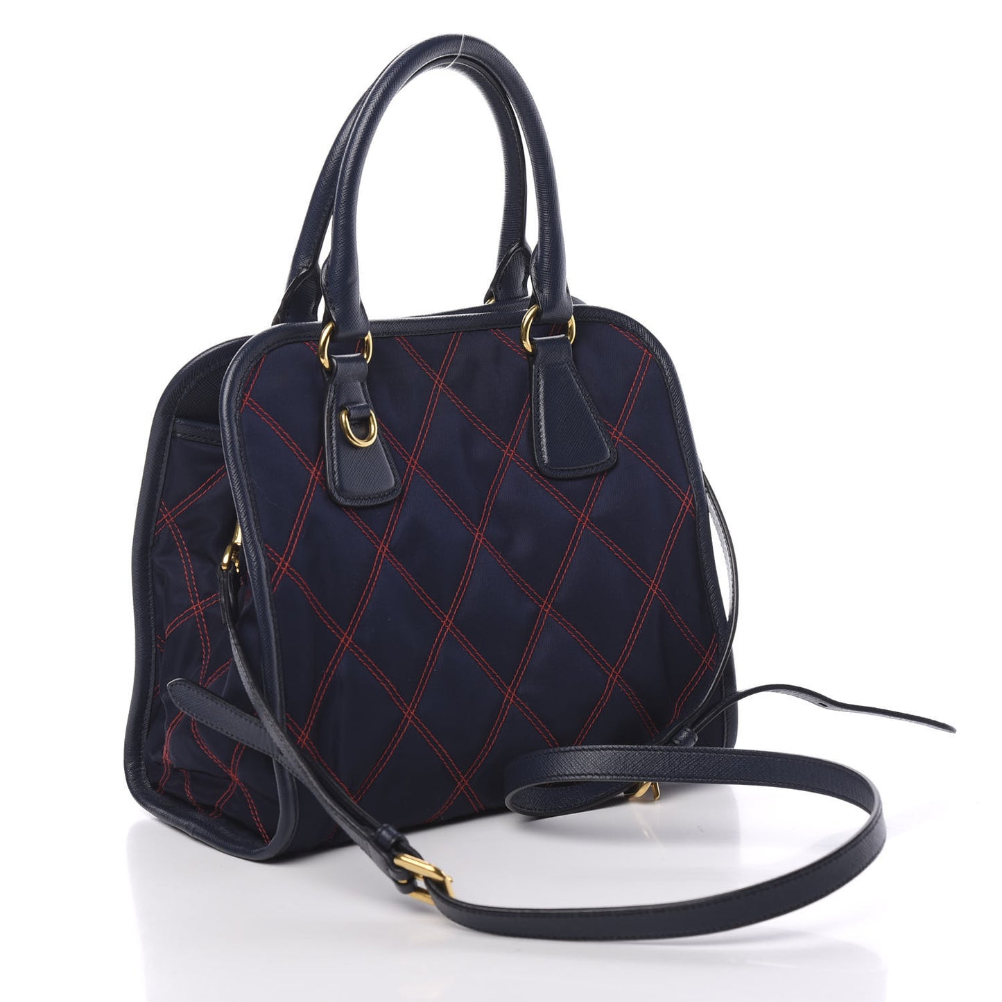 Saffiano Tessuto Nylon Impunturato Quilted Shopper Baltico Fuoco