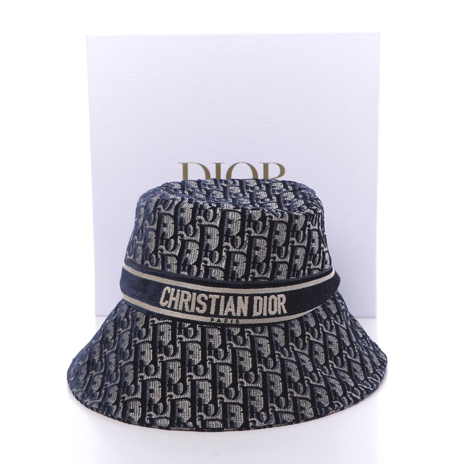 Christian Dior Velvet Oblique Large Brim Bucket Hat 58 Bleu Marine 7 of 7