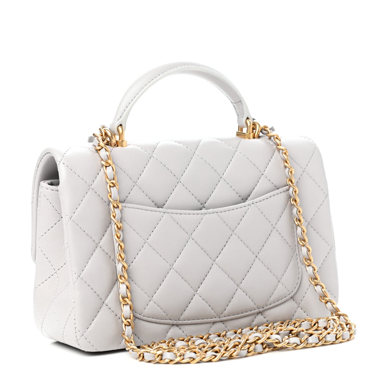 Chanel Lambskin Quilted Mini Top Handle Rectangular Flap Grey 3 of 12