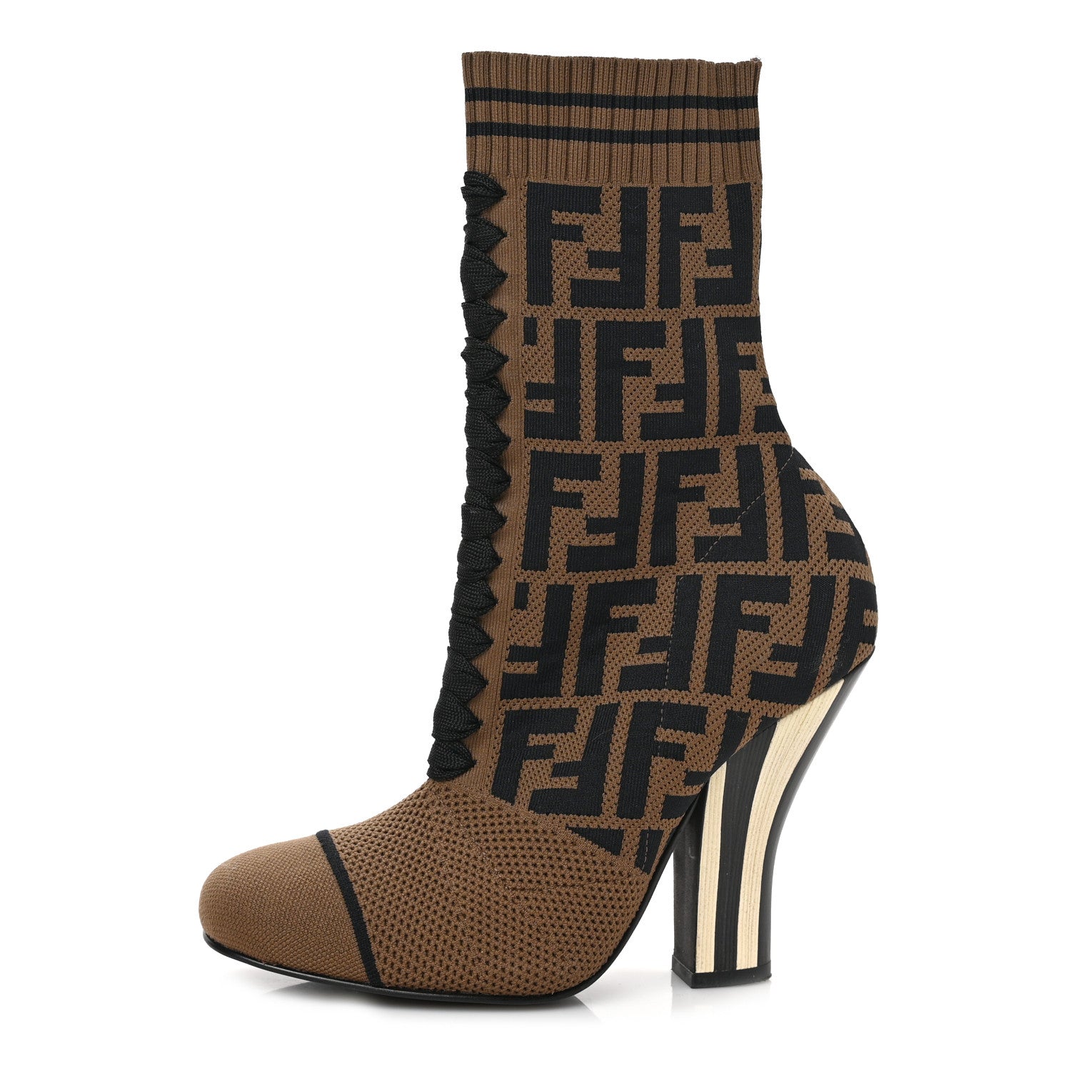 Fendi Stretch Fabric Jacquard FF Rockoko 105mm Sock Boots 36 Tobacco 1 of 7