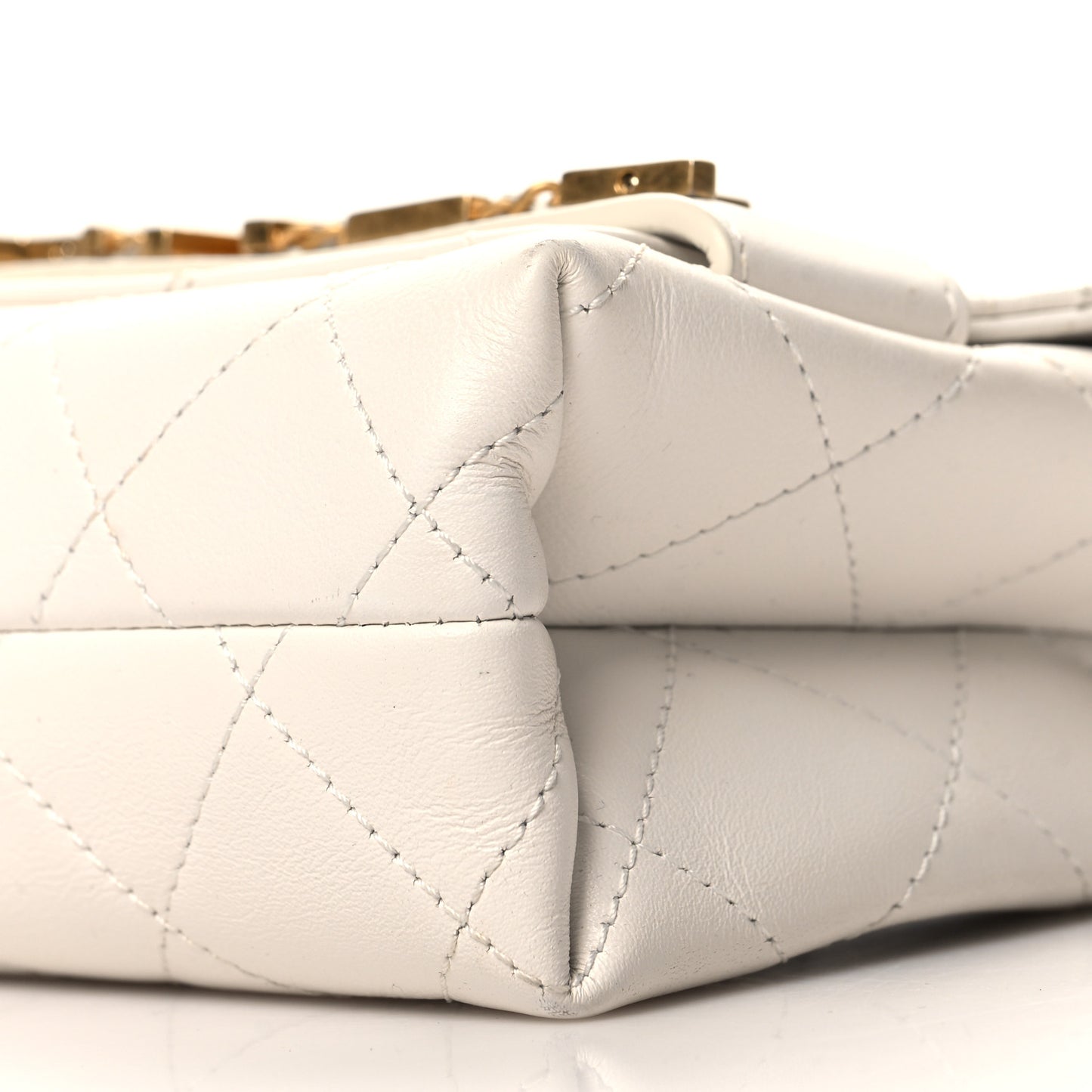 Calfskin Quilted Small Enchained Flap White