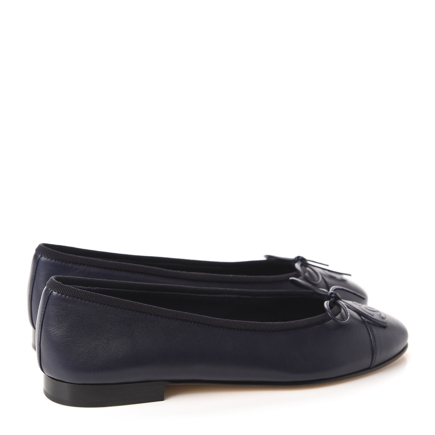 Lambskin CC Cap Toe Ballerina Flats 39 Navy
